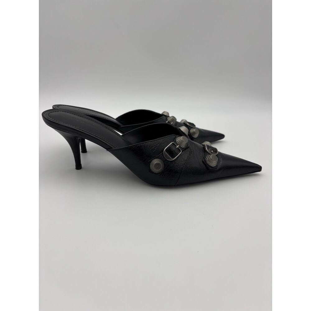 Balenciaga Point Toe Mules Black Leather Studded Size 39 / 9 Kitten Heel - Picture 16 of 16